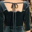 Vintage / Retro Ink Blue Winter Dancing Prom Dresses 2021 A-Line / Princess Square Neckline 3/4 Sleeve Beading Pearl Glitter Polyester Floor-Length / Long Ruffle Backless Formal Dresses