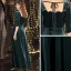 Vintage / Retro Ink Blue Winter Dancing Prom Dresses 2021 A-Line / Princess Square Neckline 3/4 Sleeve Beading Pearl Glitter Polyester Floor-Length / Long Ruffle Backless Formal Dresses
