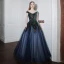 Glitzernden Marineblau Tanzen Ballkleider 2021 A Linie Off Shoulder Kurze Ärmel Pailletten Glanz Tülle Lange Rüschen Rückenfreies Festliche Kleider