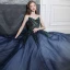 Glitzernden Marineblau Tanzen Ballkleider 2021 A Linie Off Shoulder Kurze Ärmel Pailletten Glanz Tülle Lange Rüschen Rückenfreies Festliche Kleider