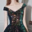 Glitzernden Marineblau Tanzen Ballkleider 2021 A Linie Off Shoulder Kurze Ärmel Pailletten Glanz Tülle Lange Rüschen Rückenfreies Festliche Kleider