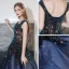 Glitzernden Marineblau Tanzen Ballkleider 2021 A Linie Off Shoulder Kurze Ärmel Pailletten Glanz Tülle Lange Rüschen Rückenfreies Festliche Kleider