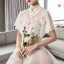 Chinesischer Stil Ivory / Creme Durchsichtige Brautkleider / Hochzeitskleider 2018 A Linie Stehkragen Kurze Ärmel Rückenfreies Applikationen Spitze Perlenstickerei Kathedrale Schleppe Rüschen