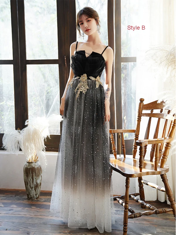 Sparkly Black Homecoming Graduation Dresses 2021 A-Line / Princess Spaghetti Straps Sleeveless Star Sequins Appliques Lace Glitter Tulle Tea-length Ruffle Backless Formal Dresses