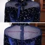 Style Chinois Ciel étoilé Bleu Roi Dansant Robe De Bal 2021 Princesse Transparentes Col Haut Manches Longues Étoile Paillettes Longue Volants Robe De Ceremonie