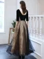 Elegant Black Dancing Prom Dresses 2021 A-Line / Princess See-through Deep V-Neck 1/2 Sleeves Appliques Sequins Floor-Length / Long Ruffle Backless Formal Dresses