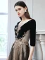 Elegant Black Dancing Prom Dresses 2021 A-Line / Princess See-through Deep V-Neck 1/2 Sleeves Appliques Sequins Floor-Length / Long Ruffle Backless Formal Dresses