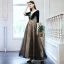 Elegant Black Dancing Prom Dresses 2021 A-Line / Princess See-through Deep V-Neck 1/2 Sleeves Appliques Sequins Floor-Length / Long Ruffle Backless Formal Dresses