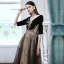 Elegant Black Dancing Prom Dresses 2021 A-Line / Princess See-through Deep V-Neck 1/2 Sleeves Appliques Sequins Floor-Length / Long Ruffle Backless Formal Dresses