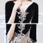 Elegant Black Dancing Prom Dresses 2021 A-Line / Princess See-through Deep V-Neck 1/2 Sleeves Appliques Sequins Floor-Length / Long Ruffle Backless Formal Dresses