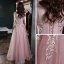 Flower Fairy Blushing Pink Floral Prom Dresses A-Line / Princess 2021 Scoop Neck Sleeveless Appliques Lace Beading Floor-Length / Long Ruffle Formal Dresses