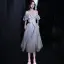 Bling Bling Silver Homecoming Graduation Dresses 2021 A-Line / Princess Off-The-Shoulder Short Sleeve Glitter Polyester Tea-length Ruffle Backless Formal Dresses