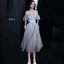 Bling Bling Silver Homecoming Graduation Dresses 2021 A-Line / Princess Off-The-Shoulder Short Sleeve Glitter Polyester Tea-length Ruffle Backless Formal Dresses
