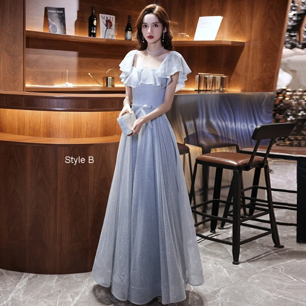 Bling Bling Silver Homecoming Graduation Dresses 2021 A-Line / Princess Off-The-Shoulder Short Sleeve Glitter Polyester Tea-length Ruffle Backless Formal Dresses