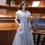 Bling Bling Silver Homecoming Graduation Dresses 2021 A-Line / Princess Off-The-Shoulder Short Sleeve Glitter Polyester Tea-length Ruffle Backless Formal Dresses