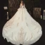 Luxus / Herrlich Champagner Hochzeits Brautkleider / Hochzeitskleider 2021 Ballkleid Off Shoulder Geschwollenes Lange Ärmel Rückenfreies Applikationen Spitze Perlenstickerei Pailletten Glanz Tülle Kathedrale Schleppe Rüschen