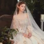 Luxus / Herrlich Champagner Hochzeits Brautkleider / Hochzeitskleider 2021 Ballkleid Off Shoulder Geschwollenes Lange Ärmel Rückenfreies Applikationen Spitze Perlenstickerei Pailletten Glanz Tülle Kathedrale Schleppe Rüschen