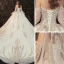 Luxus / Herrlich Champagner Hochzeits Brautkleider / Hochzeitskleider 2021 Ballkleid Off Shoulder Geschwollenes Lange Ärmel Rückenfreies Applikationen Spitze Perlenstickerei Pailletten Glanz Tülle Kathedrale Schleppe Rüschen