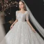 Vintage / Retro White Bridal Wedding Dresses 2021 Ball Gown Square Neckline 1/2 Sleeves Backless Appliques Lace Beading Cathedral Train Ruffle