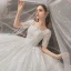 Vintage / Retro White Bridal Wedding Dresses 2021 Ball Gown Square Neckline 1/2 Sleeves Backless Appliques Lace Beading Cathedral Train Ruffle