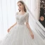 Vintage / Retro White Bridal Wedding Dresses 2021 Ball Gown Square Neckline 1/2 Sleeves Backless Appliques Lace Beading Cathedral Train Ruffle