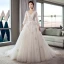 Elegant Ivory Wedding Dresses 2018 A-Line / Princess V-Neck Puffy 3/4 Sleeve Backless Star Appliques Lace Beading Pearl Court Train Ruffle