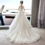 Elegant Ivory Wedding Dresses 2018 A-Line / Princess V-Neck Puffy 3/4 Sleeve Backless Star Appliques Lace Beading Pearl Court Train Ruffle