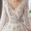 Elegant Ivory Wedding Dresses 2018 A-Line / Princess V-Neck Puffy 3/4 Sleeve Backless Star Appliques Lace Beading Pearl Court Train Ruffle