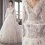 Elegant Ivory Wedding Dresses 2018 A-Line / Princess V-Neck Puffy 3/4 Sleeve Backless Star Appliques Lace Beading Pearl Court Train Ruffle