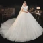 Vintage Champagner Hochzeits Brautkleider / Hochzeitskleider 2021 Ballkleid V-Ausschnitt Geschwollenes Kurze Ärmel Rückenfreies Perlenstickerei Kathedrale Schleppe Rüschen