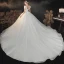 Vintage Champagner Hochzeits Brautkleider / Hochzeitskleider 2021 Ballkleid V-Ausschnitt Geschwollenes Kurze Ärmel Rückenfreies Perlenstickerei Kathedrale Schleppe Rüschen
