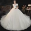 Vintage Champagner Hochzeits Brautkleider / Hochzeitskleider 2021 Ballkleid V-Ausschnitt Geschwollenes Kurze Ärmel Rückenfreies Perlenstickerei Kathedrale Schleppe Rüschen