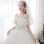 Schlicht Weiß Hochzeits Brautkleider / Hochzeitskleider 2021 Ballkleid Off Shoulder Kurze Ärmel Rückenfreies Perlenstickerei Glanz Tülle Kathedrale Schleppe Rüschen