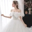 Schlicht Weiß Hochzeits Brautkleider / Hochzeitskleider 2021 Ballkleid Off Shoulder Kurze Ärmel Rückenfreies Perlenstickerei Glanz Tülle Kathedrale Schleppe Rüschen
