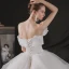 Minimalistisch Weiß Hochzeits Brautkleider / Hochzeitskleider 2021 A Linie Bandeau One-Shoulder Kurze Ärmel Rückenfreies Kathedrale Schleppe Rüschen