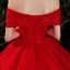 Schöne Rot Hochzeits Brautkleider / Hochzeitskleider 2021 A Linie Off Shoulder Kurze Ärmel Rückenfreies Applikationen Spitze Pailletten Perlenstickerei Glanz Tülle Kathedrale Schleppe Rüschen