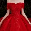 Schöne Rot Hochzeits Brautkleider / Hochzeitskleider 2021 A Linie Off Shoulder Kurze Ärmel Rückenfreies Applikationen Spitze Pailletten Perlenstickerei Glanz Tülle Kathedrale Schleppe Rüschen
