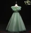 Flower Fairy Green Birthday Flower Girl Dresses 2021 Ball Gown V-Neck Sleeveless Backless Appliques Lace Flower Beading Floor-Length / Long Ruffle
