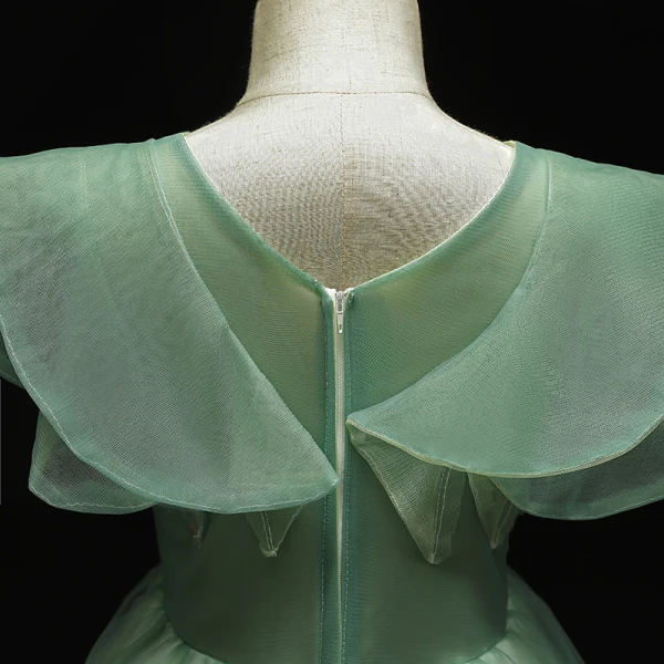 Flower Fairy Green Birthday Flower Girl Dresses 2021 Ball Gown V-Neck Sleeveless Backless Appliques Lace Flower Beading Floor-Length / Long Ruffle