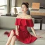 Modern / Fashion Red See-through Homecoming Graduation Dresses 2018 A-Line / Princess Scoop Neck Short Sleeve Beading Short Ruffle Backless Formal Dresses