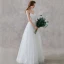 Affordable White Outdoor / Garden Wedding Dresses 2021 A-Line / Princess Spaghetti Straps Sleeveless Backless Appliques Lace Spotted Tulle Floor-Length / Long Ruffle