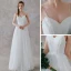 Affordable White Outdoor / Garden Wedding Dresses 2021 A-Line / Princess Spaghetti Straps Sleeveless Backless Appliques Lace Spotted Tulle Floor-Length / Long Ruffle