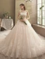 Scintillantes Champagne La Mariée Robe De Mariée 2021 Robe Boule Bustier Sans Manches Dos Nu Appliques En Dentelle Perlage Paillettes Cathedral Train Volants