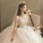 Scintillantes Champagne La Mariée Robe De Mariée 2021 Robe Boule Bustier Sans Manches Dos Nu Appliques En Dentelle Perlage Paillettes Cathedral Train Volants