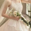 Scintillantes Champagne La Mariée Robe De Mariée 2021 Robe Boule Bustier Sans Manches Dos Nu Appliques En Dentelle Perlage Paillettes Cathedral Train Volants
