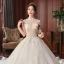 Chinesischer Stil Ivory / Creme Hochzeits Brautkleider / Hochzeitskleider 2021 Ballkleid Durchsichtige Stehkragen Kurze Ärmel Rückenfreies Perlenstickerei Pailletten Lange Rüschen
