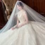 Chinesischer Stil Ivory / Creme Hochzeits Brautkleider / Hochzeitskleider 2021 Ballkleid Durchsichtige Stehkragen Kurze Ärmel Rückenfreies Perlenstickerei Pailletten Lange Rüschen