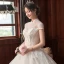 Chinesischer Stil Ivory / Creme Hochzeits Brautkleider / Hochzeitskleider 2021 Ballkleid Durchsichtige Stehkragen Kurze Ärmel Rückenfreies Perlenstickerei Pailletten Lange Rüschen