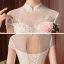 Chinesischer Stil Ivory / Creme Hochzeits Brautkleider / Hochzeitskleider 2021 Ballkleid Durchsichtige Stehkragen Kurze Ärmel Rückenfreies Perlenstickerei Pailletten Lange Rüschen