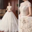 Chinesischer Stil Ivory / Creme Hochzeits Brautkleider / Hochzeitskleider 2021 Ballkleid Durchsichtige Stehkragen Kurze Ärmel Rückenfreies Perlenstickerei Pailletten Lange Rüschen